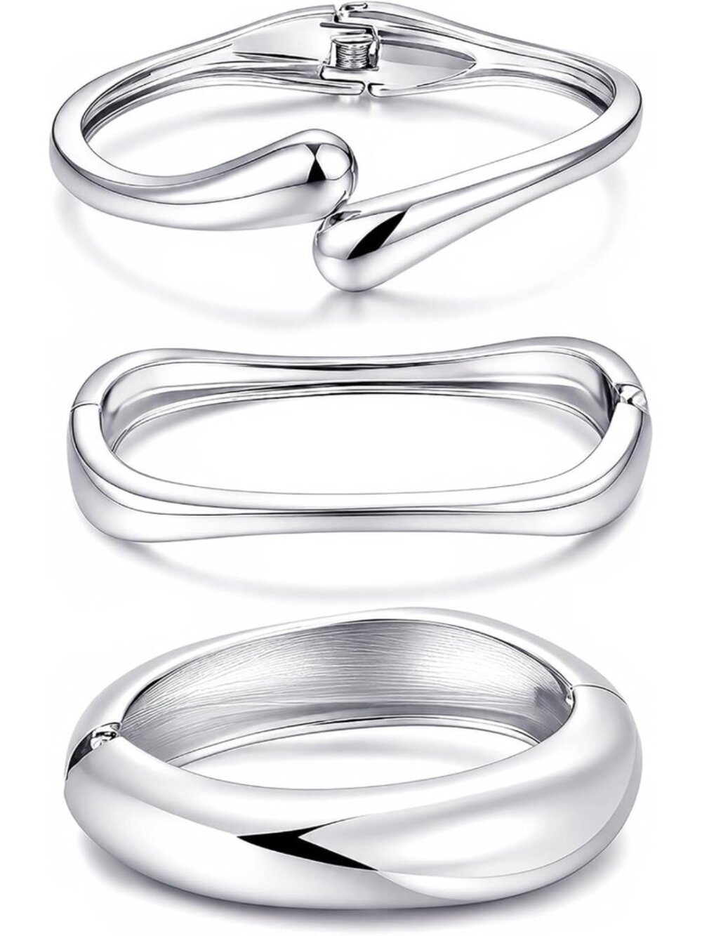 Trendy Chunky Gold Bangle Bracelets Set, Stackable 14k Gold Plated Cuffs